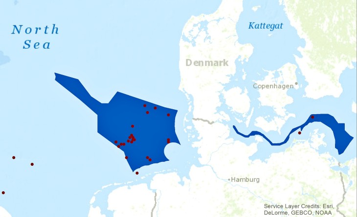 Graphic: U. Kleeberg, E. Meyer/ Hereon Positionen von geplanten Windparks