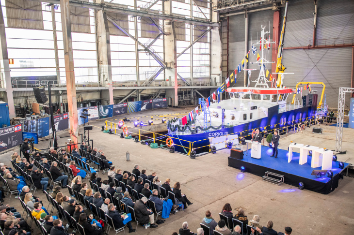 Over 400 guests came to the Hitzler shipyard for the christening ceremony. Photo: Hereon/ Marcel Schwickerath Coriolis Shipyard