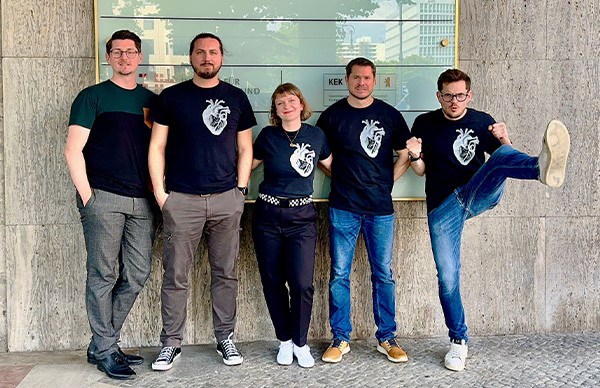 The Team behind sensory occluders after successful pitch for funding from GoBio Initial programme, from left: Adalbert Pakura, Marcin Kraśny, Kate Polak-Kraśna, Markus Reinthaler, Fabian Barbieri..