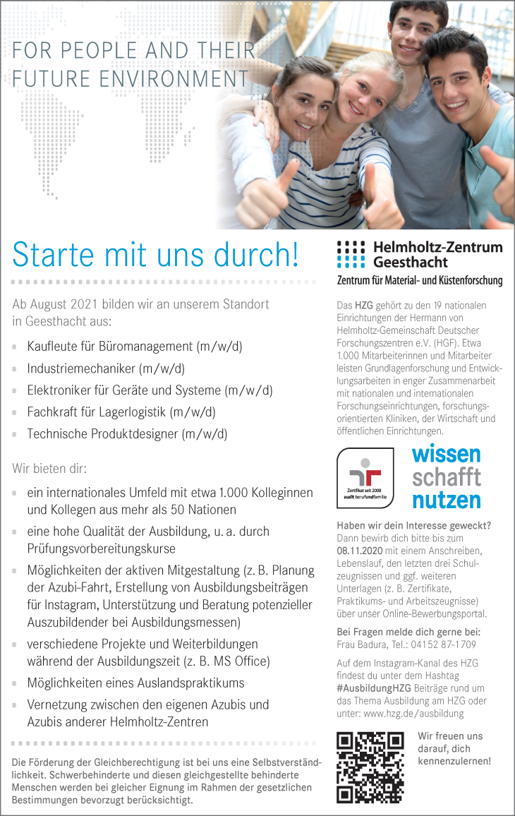 Starte mit uns durch! Hzg-azubis Sammelanzeige 2021