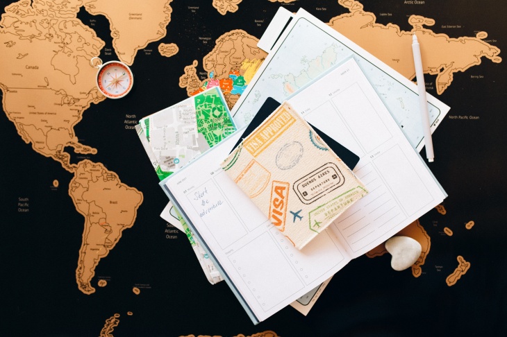 worldmap with traveldocuments