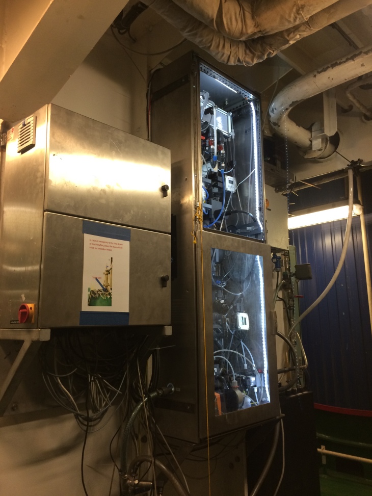 Installation of a <i>FerryBox</i> system onboard cargo vessel <i>Hafnia Seaways</i>. <i>-Image: KD/Hereon-</i> Installation of a <i>FerryBox</i> system onboard cargo vessel <i>Hafnia Seaways</i>. <i>-Image: KD/Hereon-</i>