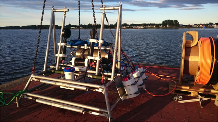 The Underwater Plankton and Particle Observatory after a test deployment in the Baltic Sea. <i>-Image: Klas Ove Möller/Hereon-</i> Fig3_Observatorium.png