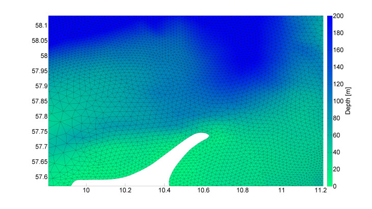 SELFE unstructured grid around the northern tip of Denmark mainland. Graphics: Hereon/ S. Grashorn Selfe Grid