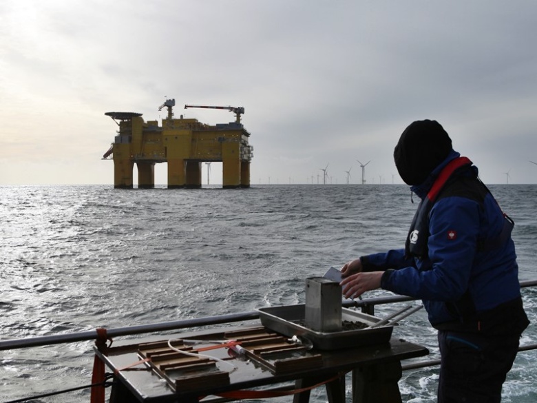 Processing a sediment sample on deck of the research vessel