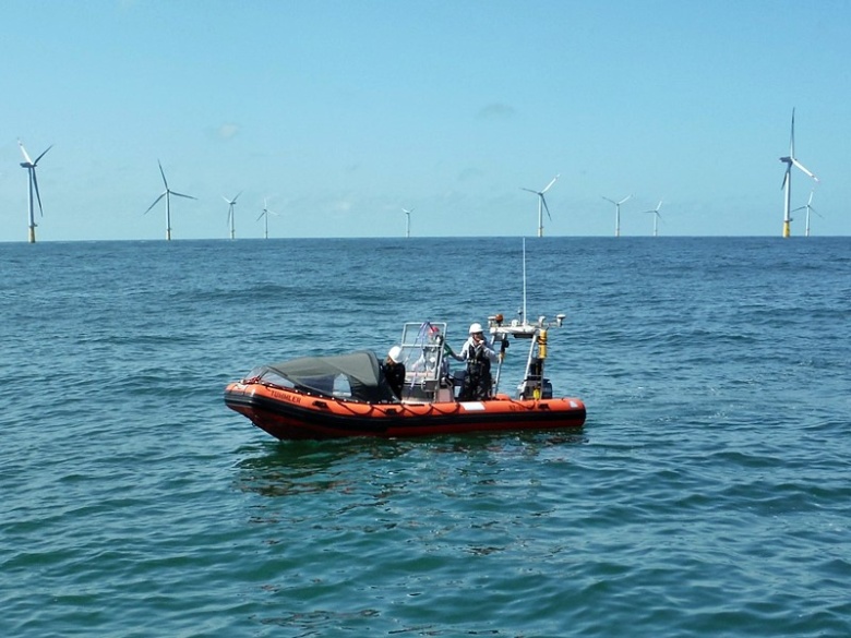Dinghy "Tümmler" in wind farm