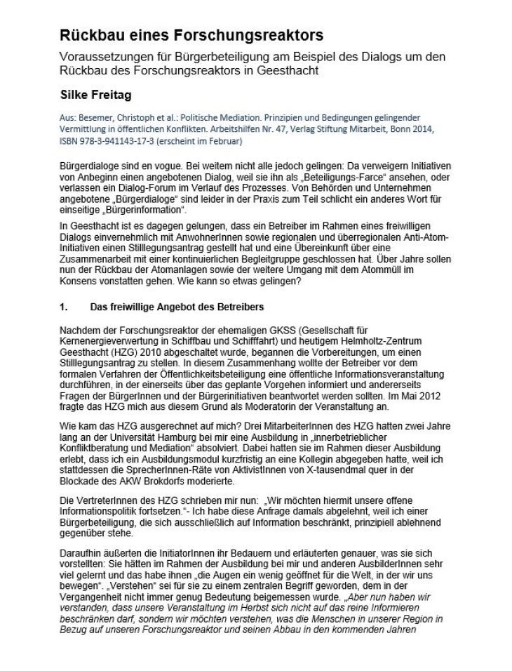Erste Seite Rueckbau Eines Forschungsreaktors - Ruckbau Eines Forschungsreaktors- Silke Freit