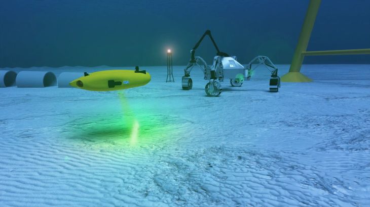 So könnte die Unterwasserrobotik im Testfeld aussehen. Animation: DFKI GmbH/Meltem Fischer Unterwasserrobotik