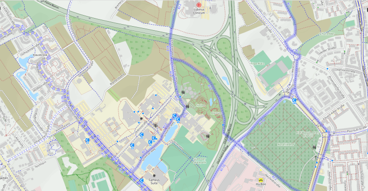 OpenCycleMap bicycle route to Molecular Imaging North Competence Center (MOIN CC)